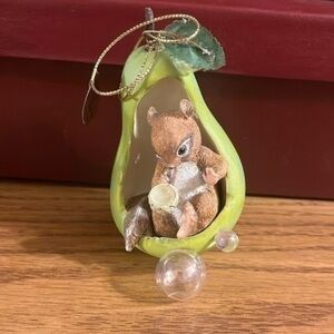 Heirloom ornaments - bubbling over with joy - chipmunk in a pear blowing bubbles